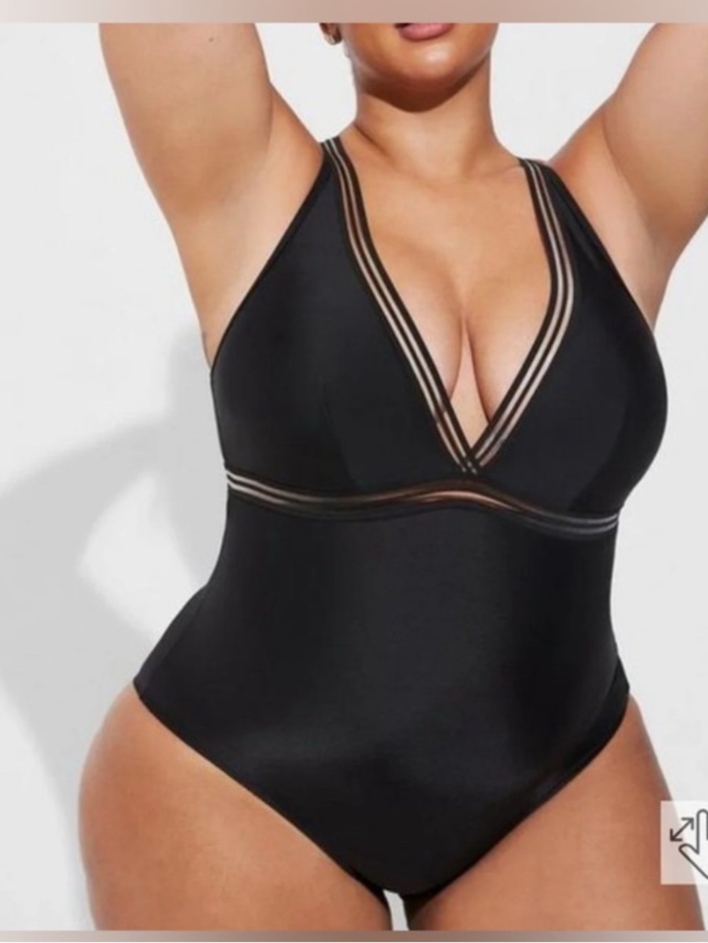 🔥🔥torrid Black Deep V One-Piece Swimsuit with Sheer Stripe Trim🌴🌞